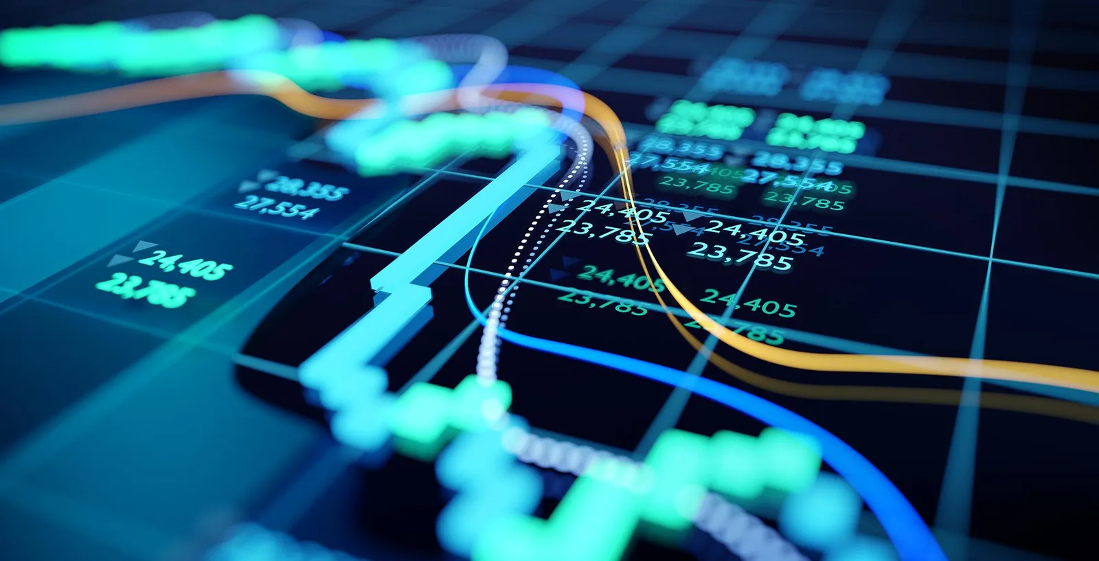 Financial data displayed across multiple trading screens